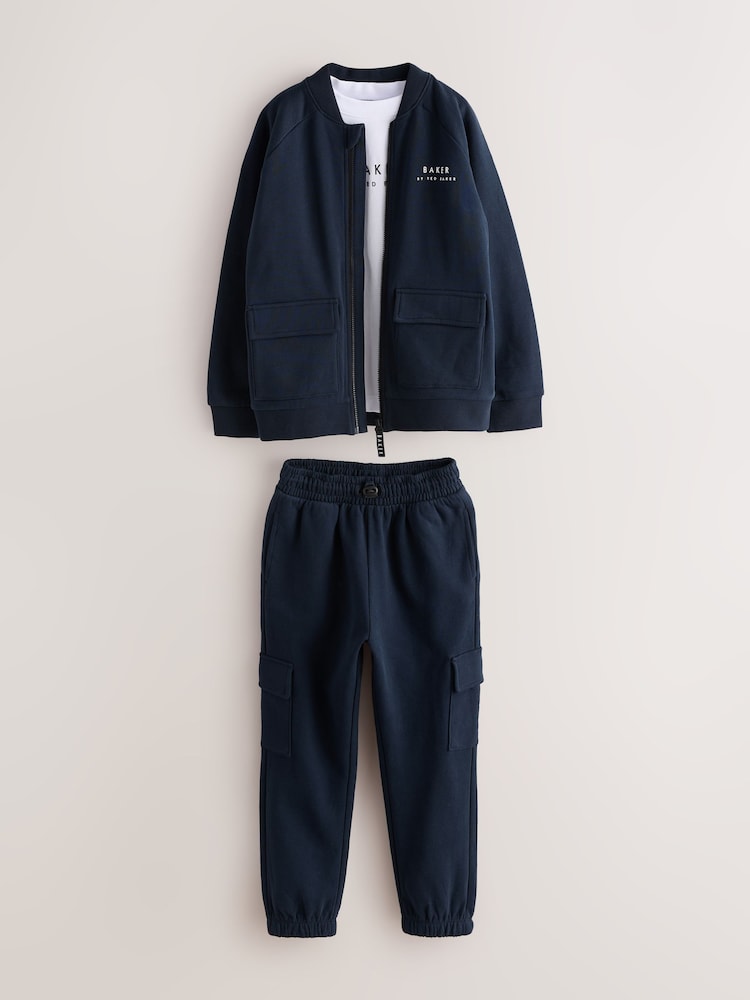 Baker by Ted Baker Navy Baker by Ted Baker Bomber Jacket, T-Shirt and Joggers Set - Image 1 of 8