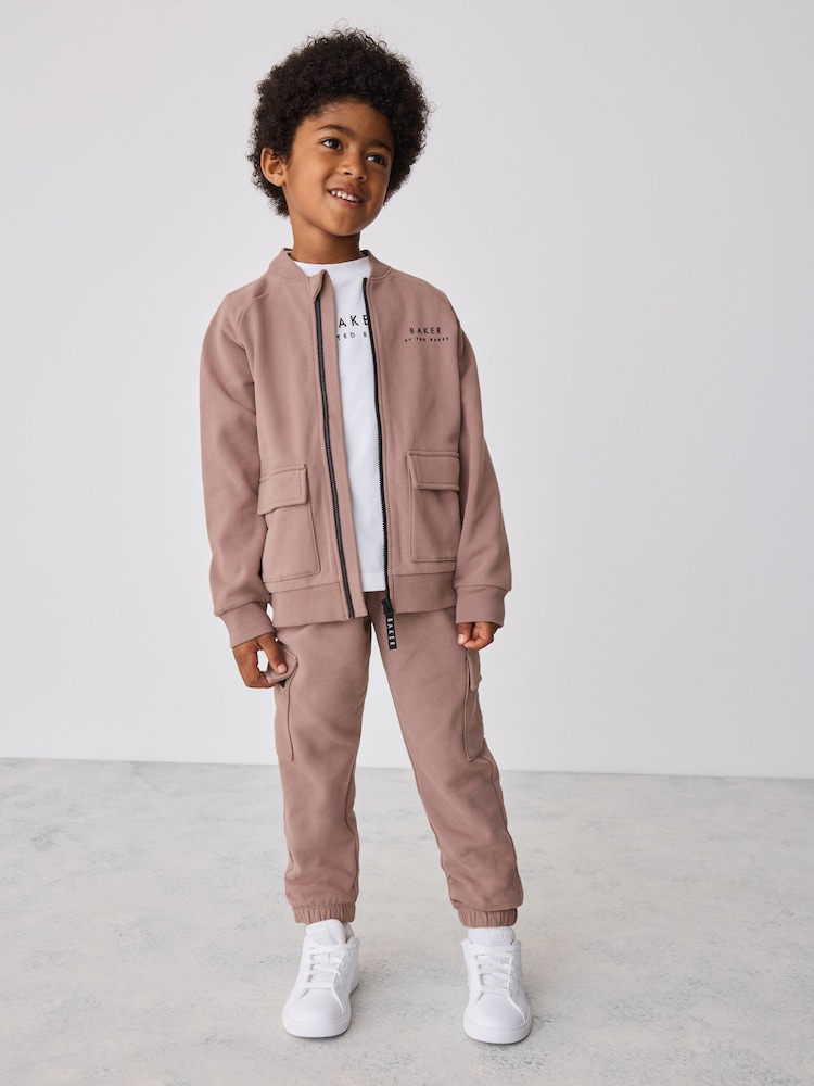 Baker by Ted Baker Brown Baker by Ted Baker Bomber Jacket, T-Shirt and Joggers Set - Image 1 of 14