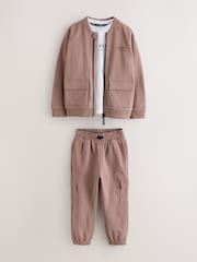 Baker by Ted Baker Brown Baker by Ted Baker Bomber Jacket, T-Shirt and Joggers Set - Image 8 of 14