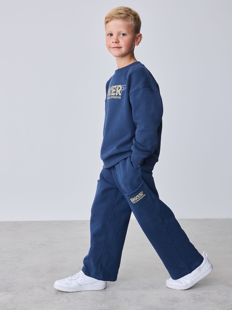 Baker by Ted Baker Blue Baker by Ted Baker Oversized Sweatshirt and Wide Leg Joggers Set - Image 2 of 14