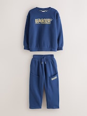 Baker by Ted Baker Blue Baker by Ted Baker Oversized Sweatshirt and Wide Leg Joggers Set - Image 8 of 14