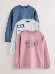 Baker by Ted Baker Blue/Grey/Pink 3 Pack Long Sleeve Graphic T-Shirts - Image 1 of 8