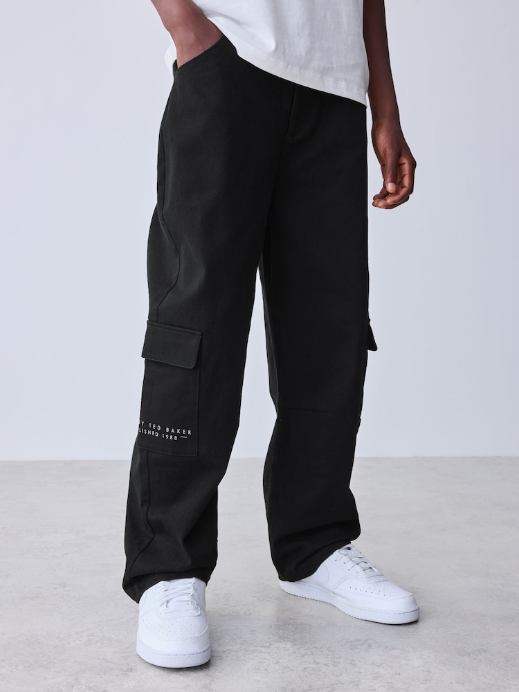 Baker by Ted Baker Black Straight Leg Cargo Trousers - Image 1 of 11