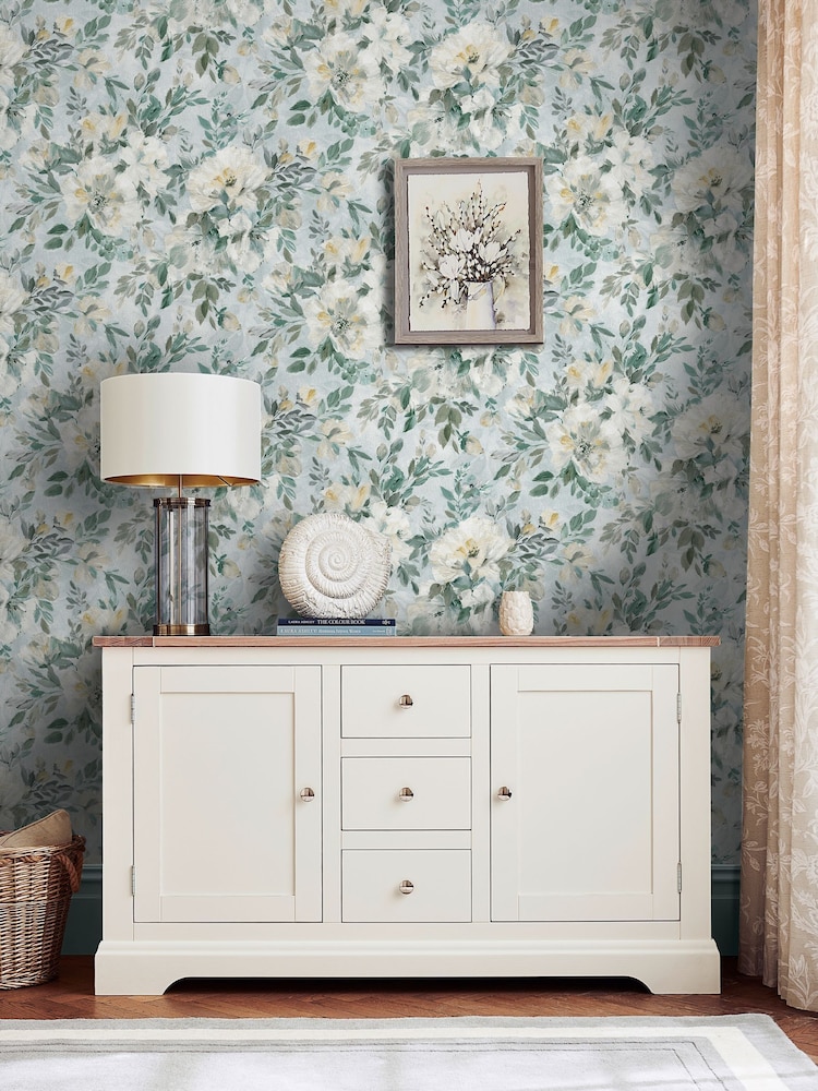 Laura Ashley Pale Teal Elowen Peony 10M Wallpaper - Image 2 of 4