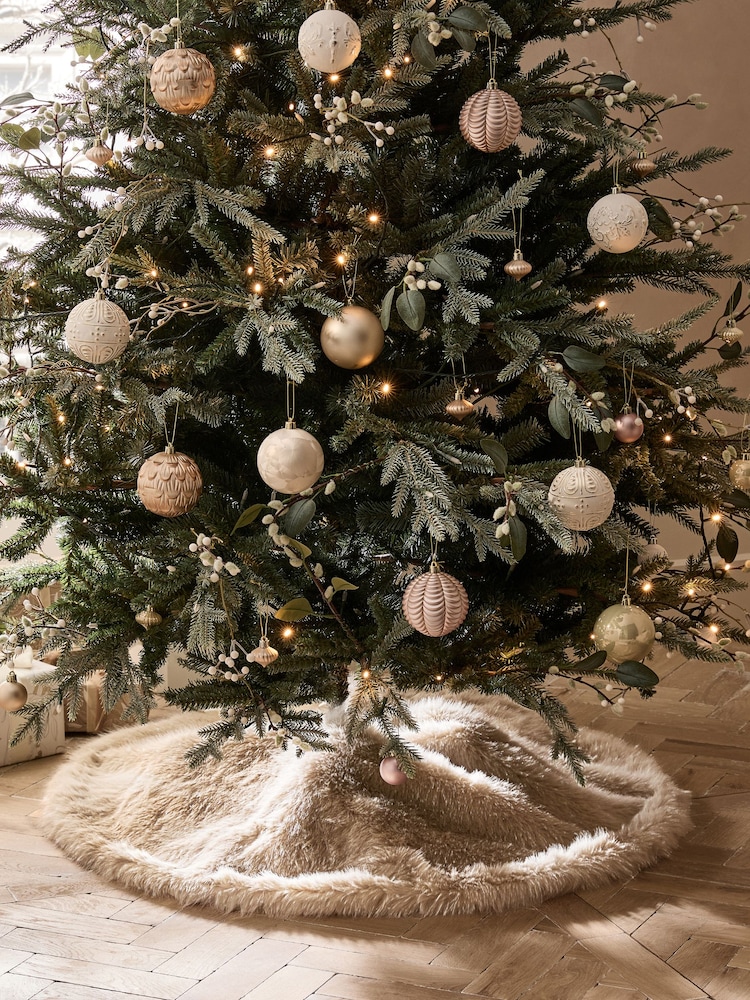 Natural Shimmer Fluffy Faux Fur Tree Skirt - Image 1 of 4 Natural Shimmer Fluffy Faux Fur Tree Skirt - Image 1 of 4