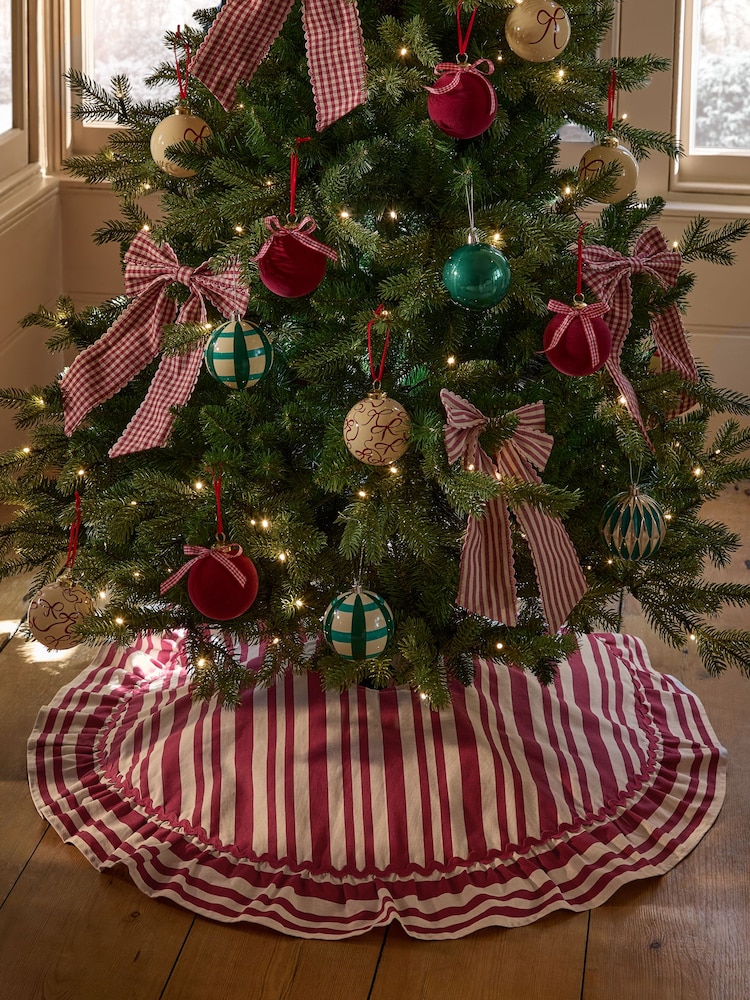 Red Stripe Frill Edge Tree Skirt - Image 1 of 5