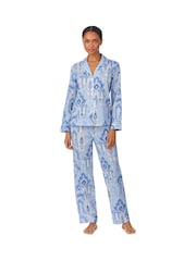 Lauren Ralph Lauren Blue Cotton Lawn Long Sleeve Notch Collar Pajama Set - Image 1 of 3