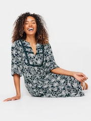 M&Co Blue Navy Damask Print Lace Trim Dress - Image 2 of 5