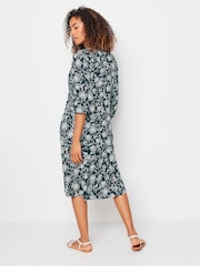 M&Co Blue Navy Damask Print Lace Trim Dress - Image 3 of 5