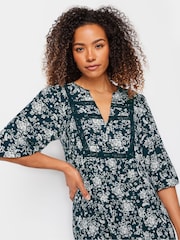 M&Co Blue Navy Damask Print Lace Trim Dress - Image 4 of 5