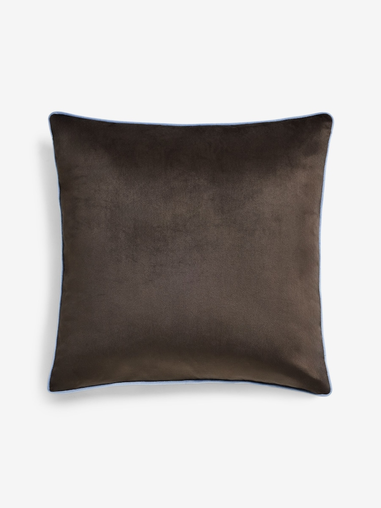 Blue/Brown 59 x 59cm Matte Velvet Contrast Pipe Cushion - Image 1 of 2 Blue/Brown 59 x 59cm Matte Velvet Contrast Pipe Cushion - Image 1 of 2