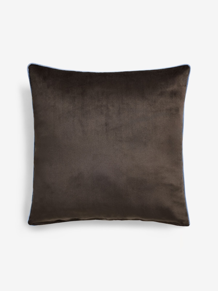 Blue/Brown 59 x 59cm Matte Velvet Contrast Pipe Cushion - Image 2 of 2 Blue/Brown 59 x 59cm Matte Velvet Contrast Pipe Cushion - Image 2 of 2
