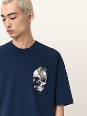 AllSaints Blue Snakehead Short Sleeve Crew Neck T-Shirt - Image 4 of 8
