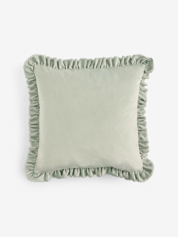Sage Green 50 X 50cm Distressed Ruffle Edge Cushion - Image 4 of 4