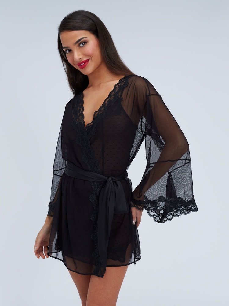 Boux Avenue Black Mallory Mesh Kimono Robe - Image 2 of 6