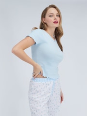 Boux Avenue Blue Floral Pointelle Pyjamas Set - Image 4 of 7