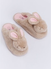 Boux Avenue Brown Plush Bunny Mule Slippers - Image 2 of 5