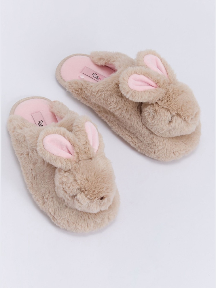 Boux Avenue Brown Plush Bunny Mule Slippers - Image 2 of 5