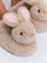 Boux Avenue Brown Plush Bunny Mule Slippers - Image 5 of 5