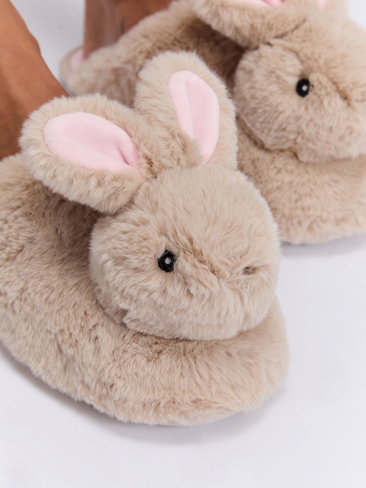 Boux Avenue Brown Plush Bunny Mule Slippers - Image 5 of 5