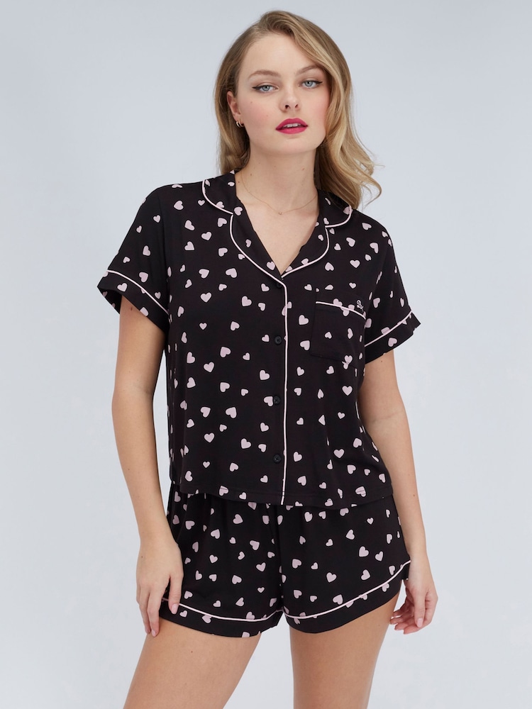 Boux Avenue Black Heart Modal Short Pyjamas Set - Image 1 of 6