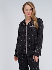 Boux Avenue Black Heart Oversized Satin Pyjamas Set - Image 1 of 6