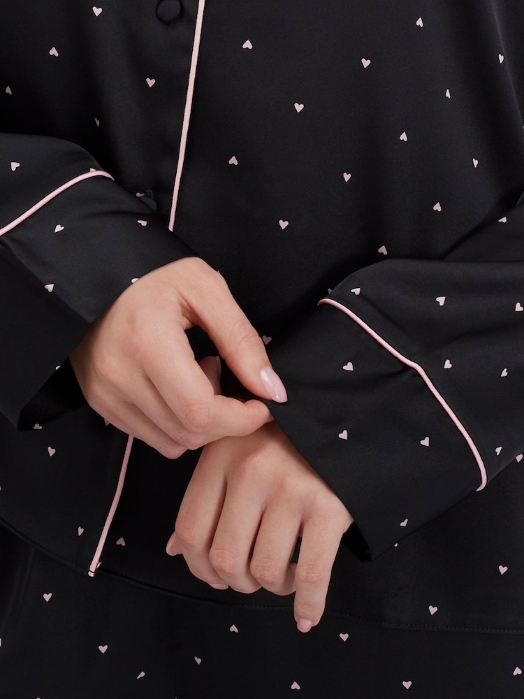 Boux Avenue Black Heart Oversized Satin Pyjamas Set - Image 6 of 6