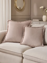 Stone 45 x 45cm Soft Velour Fringe Cushion - Image 2 of 5