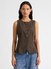 Albaray Chocolate Brown Gingham Waistcoat - Image 1 of 5