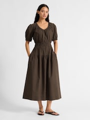 Albaray Chocolate Gingham Midi Brown Dress - Image 1 of 4
