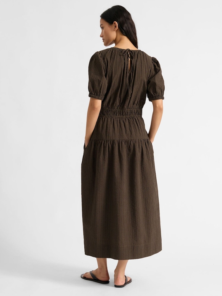 Albaray Chocolate Gingham Midi Brown Dress - Image 2 of 4
