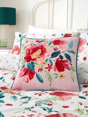 Dreams & Drapes Red Abstract Poppy Velvet Filled Cushion - Image 1 of 4