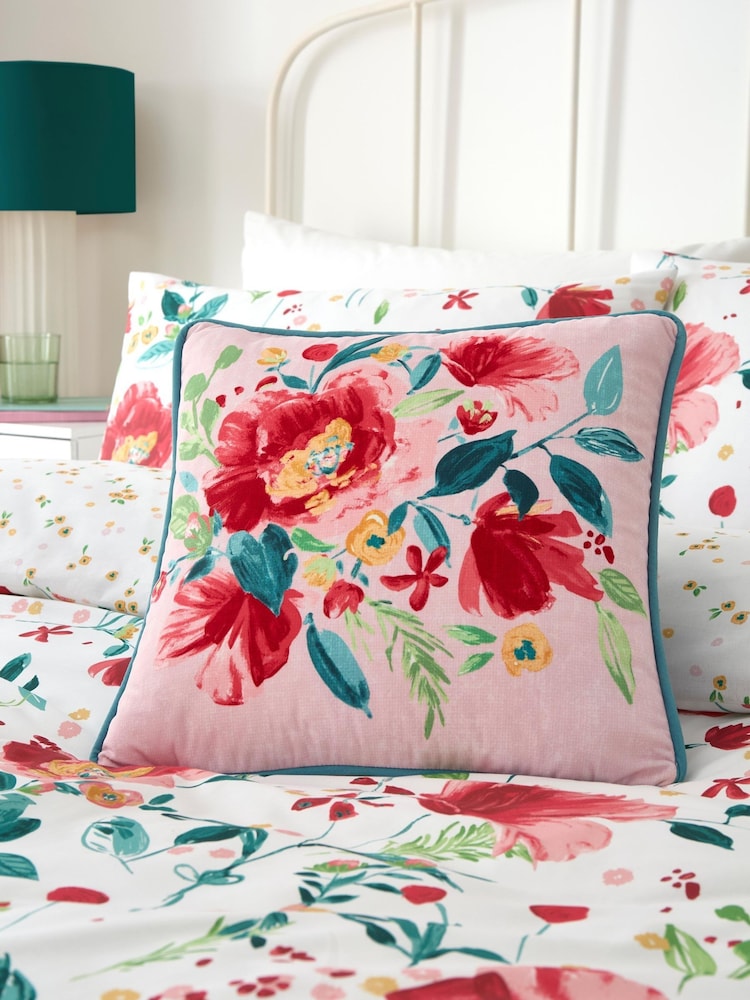 Dreams & Drapes Red Abstract Poppy Velvet Filled Cushion - Image 1 of 4