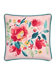 Dreams & Drapes Red Abstract Poppy Velvet Filled Cushion - Image 2 of 4