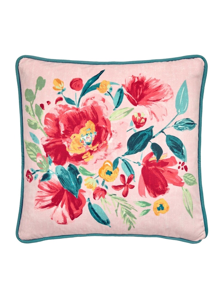 Dreams & Drapes Red Abstract Poppy Velvet Filled Cushion - Image 2 of 4