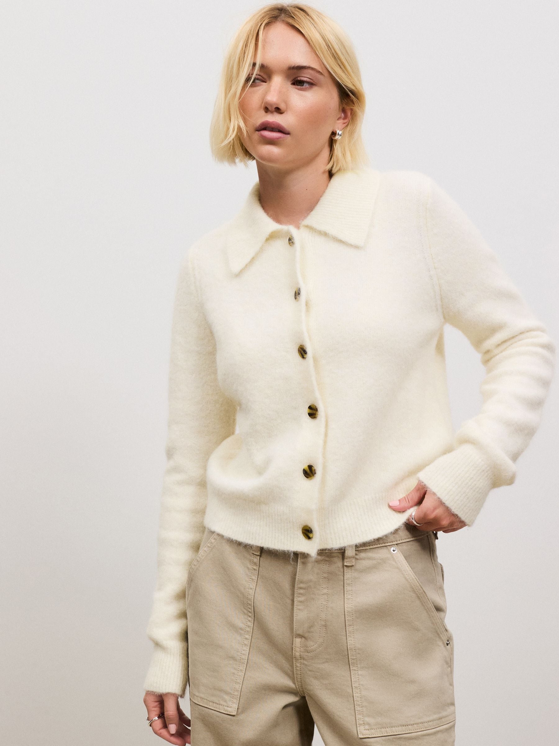 Buy Ecru Knitted Collar Cardigan With Wool from the Next UK online