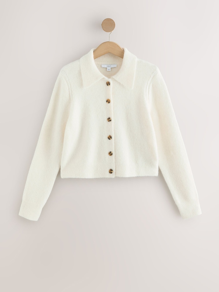 Ecru Knitted Collar Cardigan With Wool - Image 1 of 3