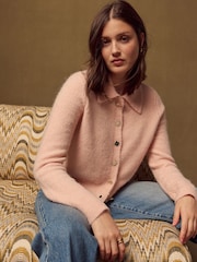 Light Pink Brooch Buttons Knitted Collar Cardigan With Wool - Image 2 of 7