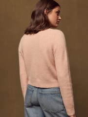 Light Pink Brooch Buttons Knitted Collar Cardigan With Wool - Image 3 of 7