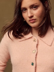 Light Pink Brooch Buttons Knitted Collar Cardigan With Wool - Image 4 of 7