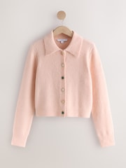 Light Pink Brooch Buttons Knitted Collar Cardigan With Wool - Image 5 of 7