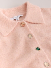 Light Pink Brooch Buttons Knitted Collar Cardigan With Wool - Image 7 of 7