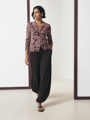 Mauve Purple Animal - Sheer Knitted Long Sleeve Collared Shirt - صورة 2 من 8