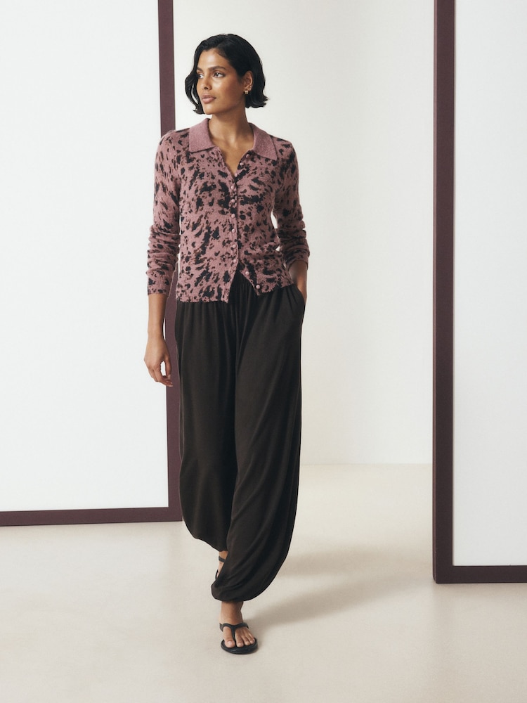 Mauve Purple Animal - Sheer Knitted Long Sleeve Collared Shirt - صورة 2 من 8 Mauve Purple Animal - Sheer Knitted Long Sleeve Collared Shirt - صورة 2 من 8