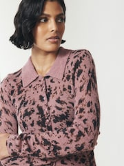 Mauve Purple Animal - Sheer Knitted Long Sleeve Collared Shirt - صورة 5 من 8