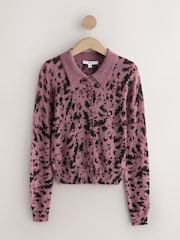 Mauve Purple Animal - Sheer Knitted Long Sleeve Collared Shirt - صورة 6 من 8