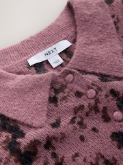 Mauve Purple Animal - Sheer Knitted Long Sleeve Collared Shirt - صورة 7 من 8