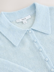 أزرق فاتح - Sheer Knitted Long Sleeve Collared Shirt - صورة 8 من 9