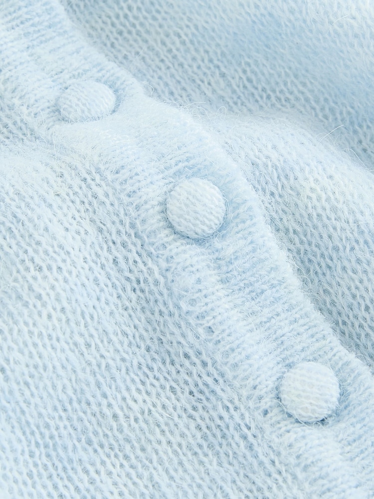 أزرق فاتح - Sheer Knitted Long Sleeve Collared Shirt - صورة 9 من 9