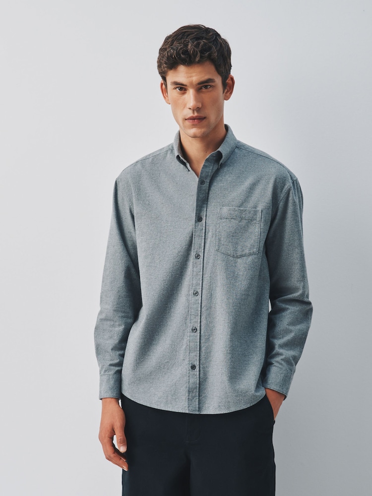 Grey Brushed Oxford Long Sleeve Shirt - Image 1 of 6 Grey Brushed Oxford Long Sleeve Shirt - Image 1 of 6